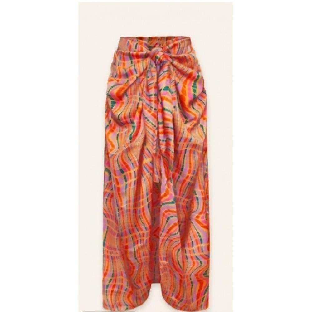 VICI Imogen Multi Color Psychedelic Wavy Print Knotted Front Midi Skirt Medium